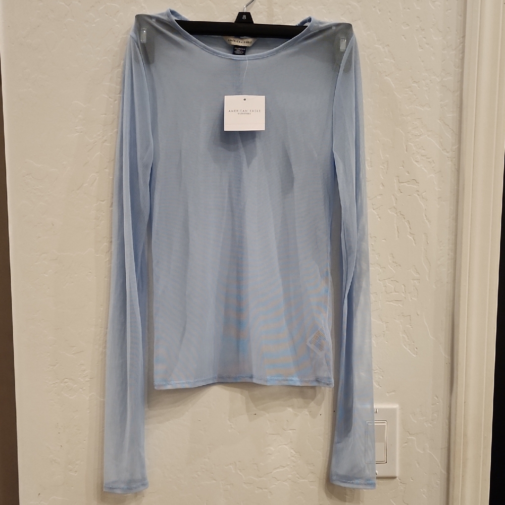 Aritzia Sheer Sky Blue Long Sleeve Top